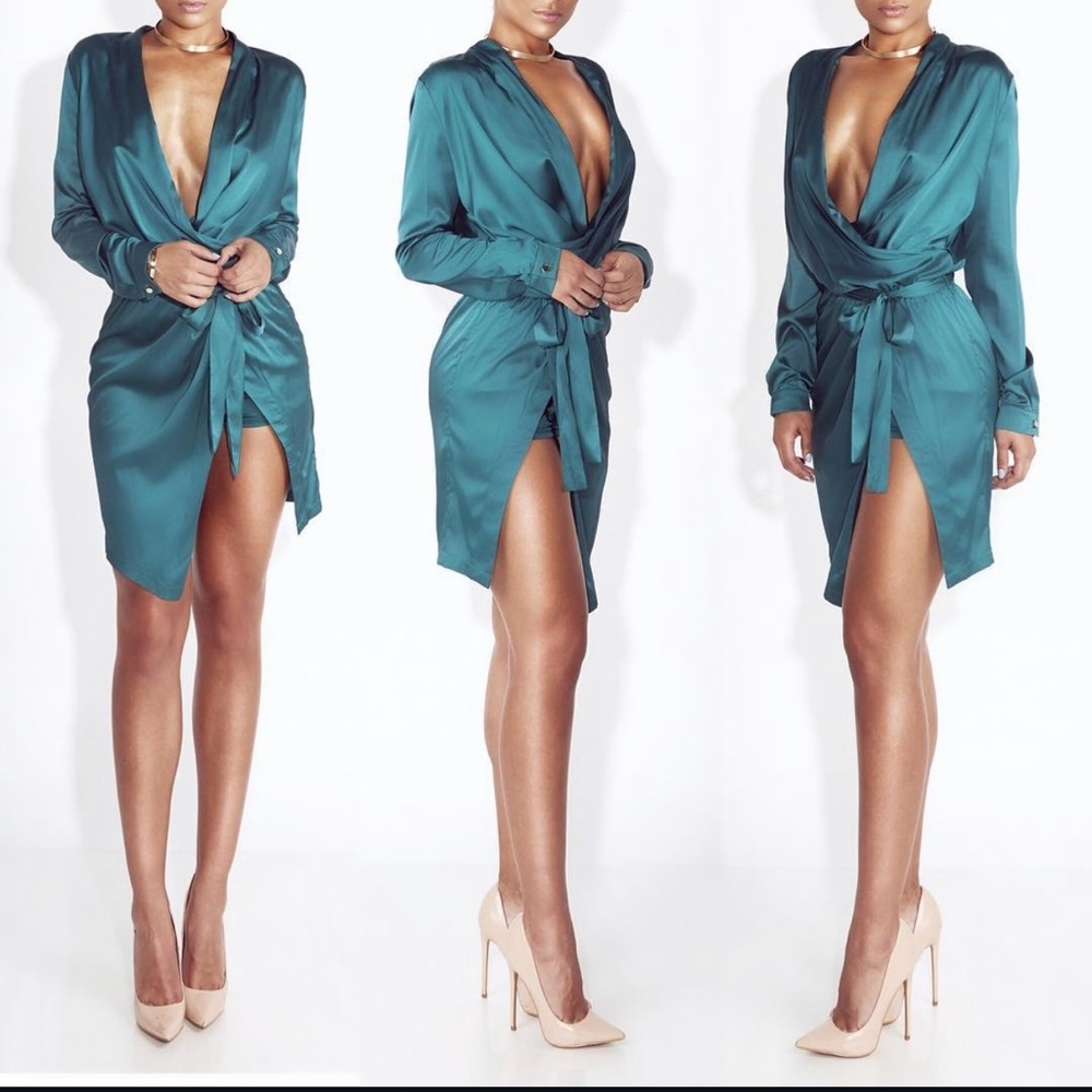Satin Green Wrap Dress